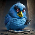 Blue bird angry with negative tweets. Generative AI Royalty Free Stock Photo