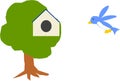 blue bird and birdhouse tree Royalty Free Stock Photo