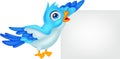 Blue bird with blank sign Royalty Free Stock Photo