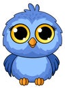 Blue bird cartoon character. Funny owlet mascot