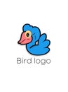 Blue bird cartoon logo.Baby swan vector illustration. Royalty Free Stock Photo