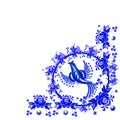 Blue bird. Corner floral ornament.