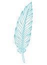 Blue bird feather. Soft and fluffy plumelet. Outline Indian plume Royalty Free Stock Photo