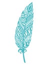 Blue bird feather. Soft and fuffy plumelet. Textured Indian plume Royalty Free Stock Photo