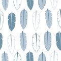 Blue bird feathers on white background seamless pattern Royalty Free Stock Photo
