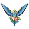 Blue bird flying budgerigar,green pet parakeet or budgie or shell parakeet home pet natural and orchids cymbidium palm,