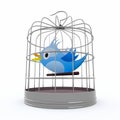 Blue bird inside the cage that chirps