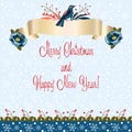 Merry Christmas Happy New Year 2024 Decoration Christmas berry plant, ribbon, birds flowers wreath, border, sales, set scrapbook Royalty Free Stock Photo