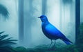 Blue bird in the morning jungle.Generative Al Illustration