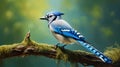 Colorful Blue Jay On Moss Covered Branch: Precisionist Art Royalty Free Stock Photo