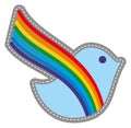 Blue bird with rainbow wing. Peace color symbol