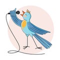 A blue bird sings into a microphone. Royalty Free Stock Photo