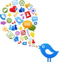 Blue bird with social media icons