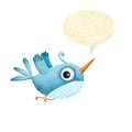 Blue bird with speech bubble.Cartoon bird