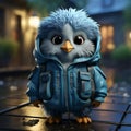Super Cute 3d Cartoon Blue Bird In Urban Clothes