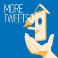 Blue bird tweet, mobile devise in hand. More tweets poster