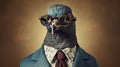 Pigeon With Glasses Art: A Unique Studio Portrait In Primitivist Style