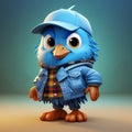 Super Cute Blue Cartoon Bird With Urban Style Jacket