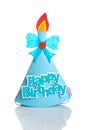 Blue Birthday hat with elements and decorations for party and celebrations isolated in white background Royalty Free Stock Photo