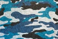 BLUE BLACK CAMOUFLAGE FABRIC TEXTURE BACKGROUND. military and hunting clothes Royalty Free Stock Photo