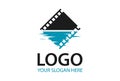 Blue and Black Film Strip Cinema on Water Logo Design Royalty Free Stock Photo