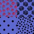 Blue with black fishnet tights background. Vector seamless pattern. Polka dot. Royalty Free Stock Photo