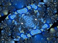 Blue black flowery fractal, fractal fantasy shapes contrasts lights, sparkling petals, fractal, abstract background Royalty Free Stock Photo