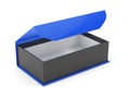 Blue and black gift box. Open jewelry box with magnetic clasp. 3d rendering illustration isolated