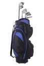 Blue black golf bag and clubs isolated on white Royalty Free Stock Photo