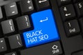 Blue Black Hat SEO Button on Keyboard. 3D. Royalty Free Stock Photo