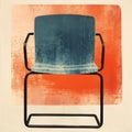 Blue And Black Metal Chair With Lithograph Style And Darkroom Printing