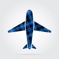 Blue, black tartan isolated icon - airplane