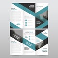 Blue black triangle business trifold Leaflet Brochure Flyer report template vector minimal flat design set, abstract three fold