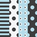 Blue, black and white minimal stripy and polka dots cute patterns set design elements and backgrounds