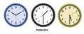 blue and black and yellow color analog clock. time 10.10, 01.30, 05.30 vector Royalty Free Stock Photo