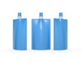 Blue blank juice bag packaging with spout lid, clipping path in Royalty Free Stock Photo