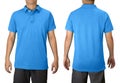 Blue blank polo t shirt on a young man  on white background. Front and back view Royalty Free Stock Photo