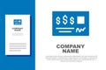 Blue Blank template of the bank check and pen icon isolated on white background. Checkbook cheque page with empty fields Royalty Free Stock Photo