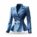 Blue 3d Woman Peplum Blazer - Realistic Impression, Women Designers, Glossy Finish