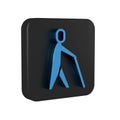 Blue Blind human holding stick icon isolated on transparent background. Disabled human with blindness. Black square