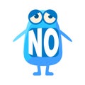 Blue Blob Saying No, Cute Emoji Character With Word In The Mouth Instead Of Teeth, Emoticon Message