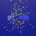 Blue block and bright colorful particles flying. Blue background. Abstract illustration, 3d render Royalty Free Stock Photo