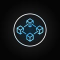 Blue Blockchain in circle outline icon. Block chain vector sign