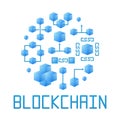 Blue blockchain technology round vector illustration