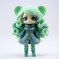 Luna: Vinyl Toy With Shiny Green Hair On White Background