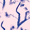 Blue Blooming Branches. Seamless Branch Royalty Free Stock Photo