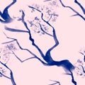 Blue Blooming Branches. Seamless Tree Background.