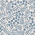 Blue blooming meadow seamless vector pattern small-scale floral ditsy background for fabric, wallpaper, stationery