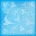 Blue blurred background birds doves silhouettes and stars