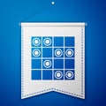 Blue Board game of checkers icon isolated on blue background. Ancient Intellectual board game. Chess board. White and Royalty Free Stock Photo